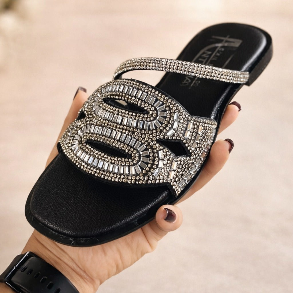 Sandalia Cristales Elegante - Negro