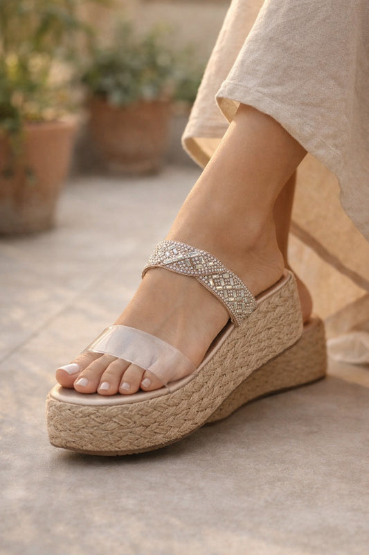 Cuña Espadrille Transparente - Beige