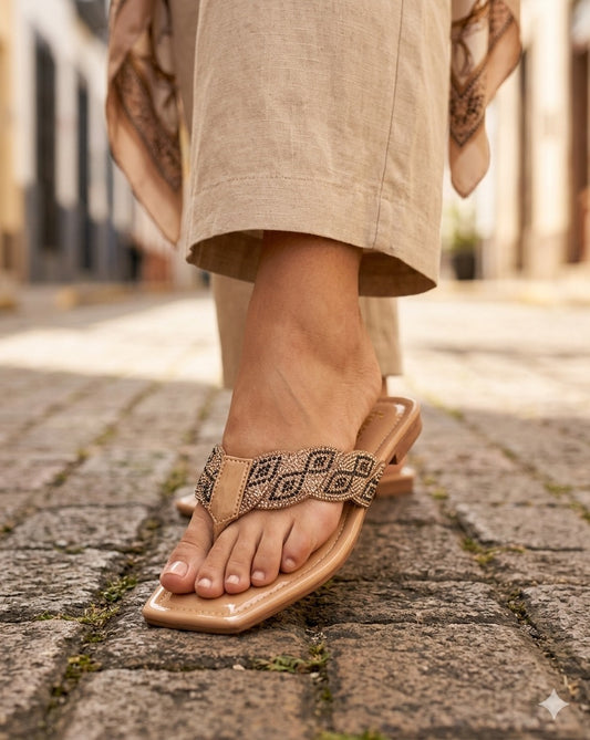 Chancla Trenzada Brillos - Nude