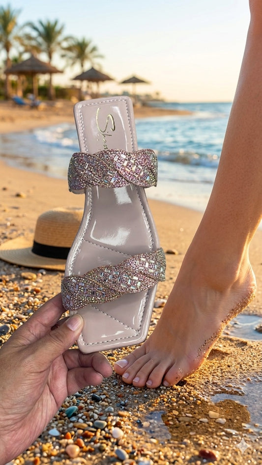 Sandalia Tira Trenzada Strass - Champagne